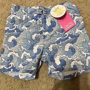 RuffleButts Blue Wave Kids Swim Trunks
